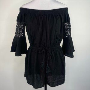 Hint of Blush Black 0ff-the-shoulder Romper